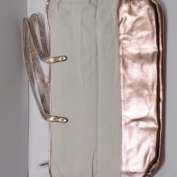 Victoria's Secret Metallic Pink White Canvas Tote Bag - Picture 4 of 10